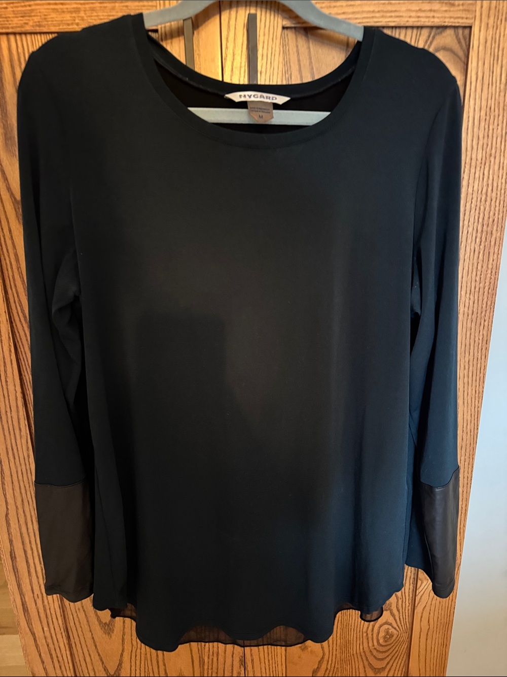 Evy Garment Black Long-Sleeve Scoop Neck Top with Elbow Panels